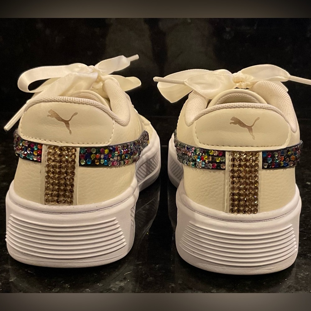 PUMA Smash V3 Platform Sneakers Size 8 & Rainbow SWAROVSKI stones Ribbon Ties - Picture 7 of 11